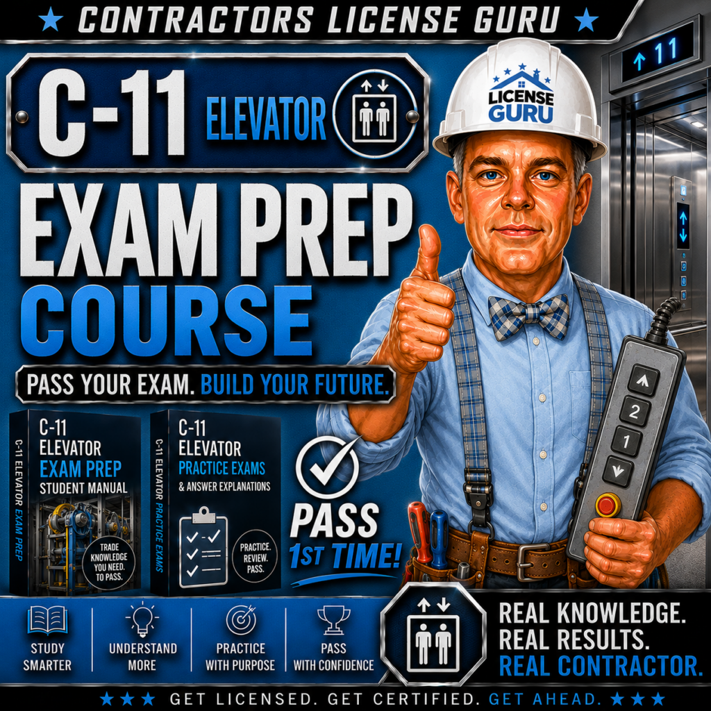 C-11 Elevator Contractors License Exam Prep Course for the CSLB.