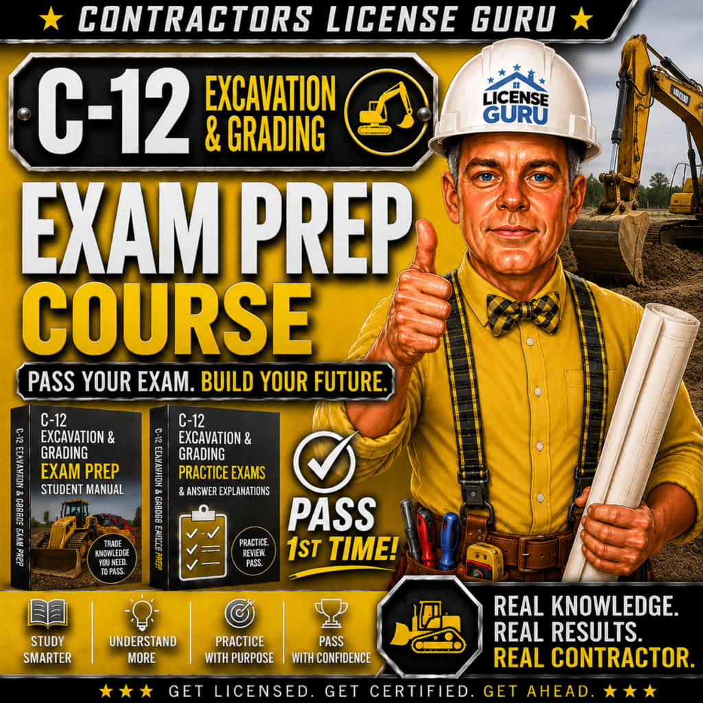 C-12 Excavation & Grading Exam Prep Course for the CSLB.