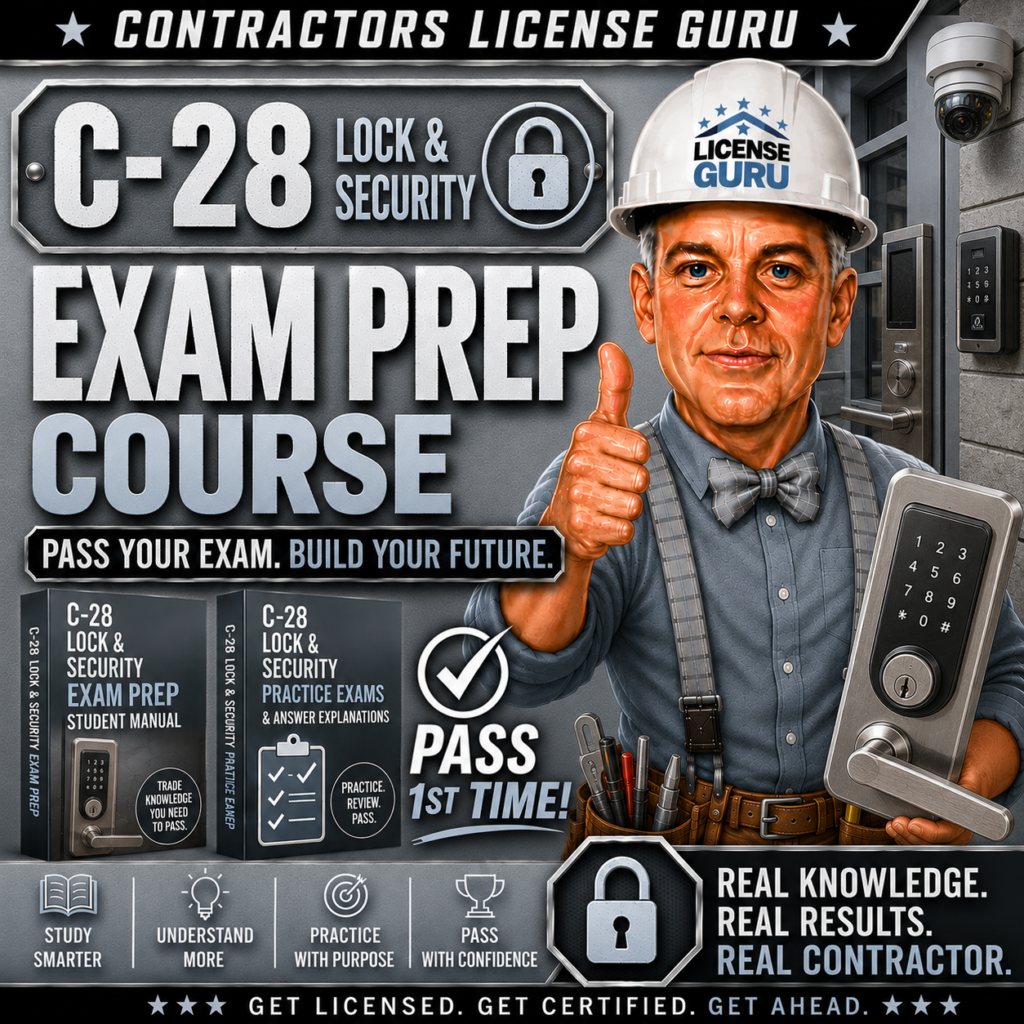 C-28 Lock & Security CSLB Exam Prep Course for California.