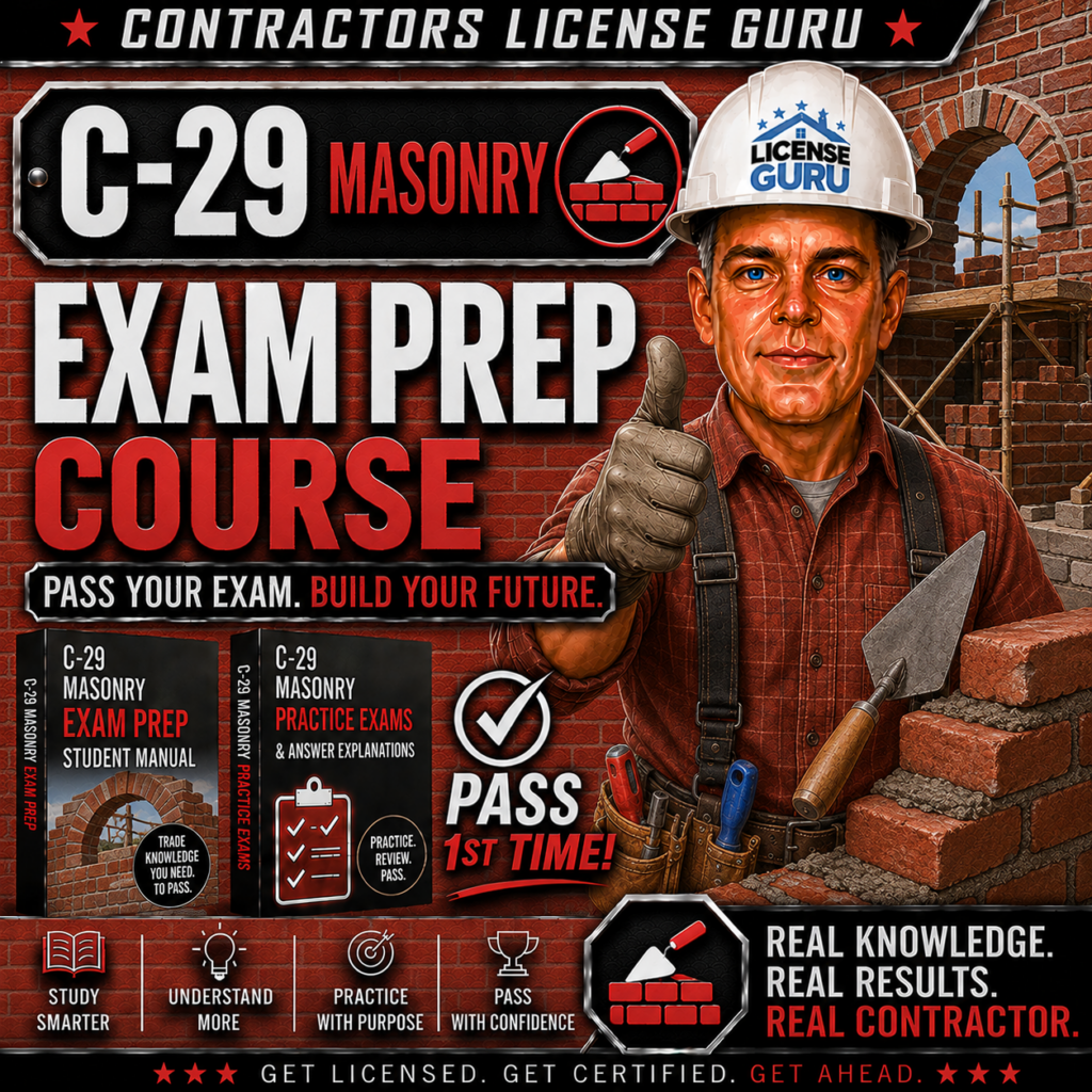 C-29 Masonry CSLB Exam Prep Course for California.