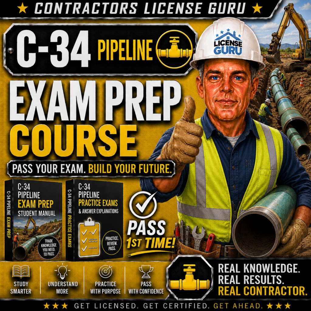 C-34 Pipeline CSLB Exam Prep Course for California.