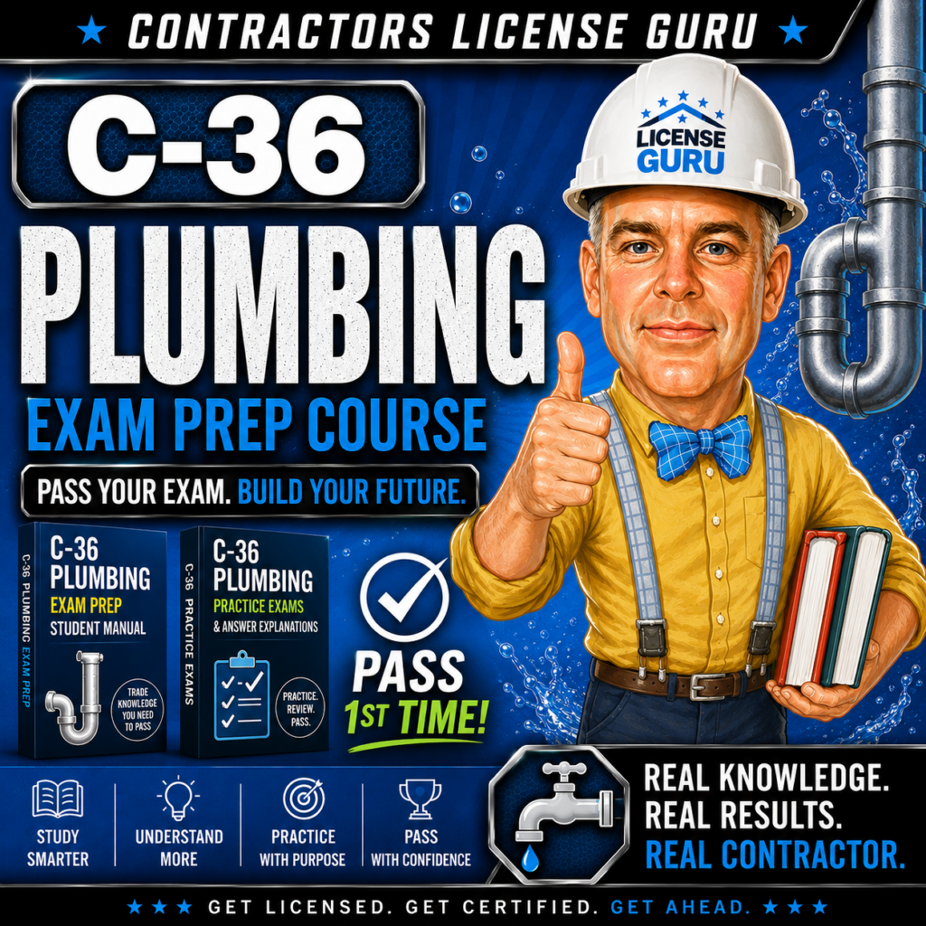C-36 Plumbing Exam Prep Course for the CSLB