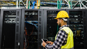 Contractor checking wires